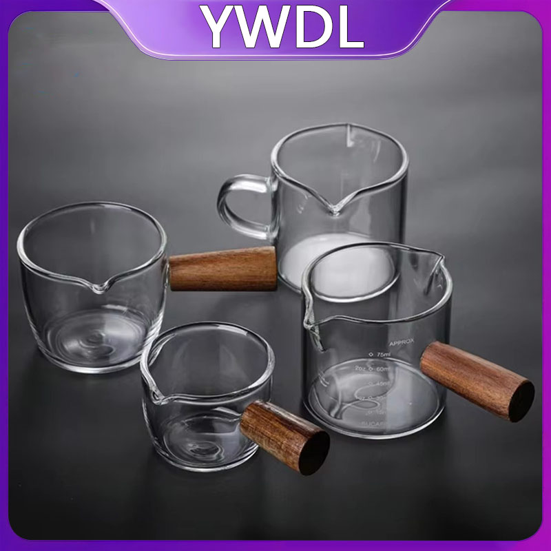 Coffee Shop Equipment - 50-250ml Wood Handle Glass Espresso Measuring